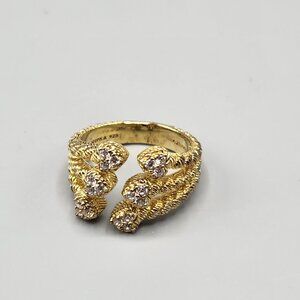 Judith Ripka Wrapped in Love Gold Tone Sterling Silver Ring CZ Stones Size 9